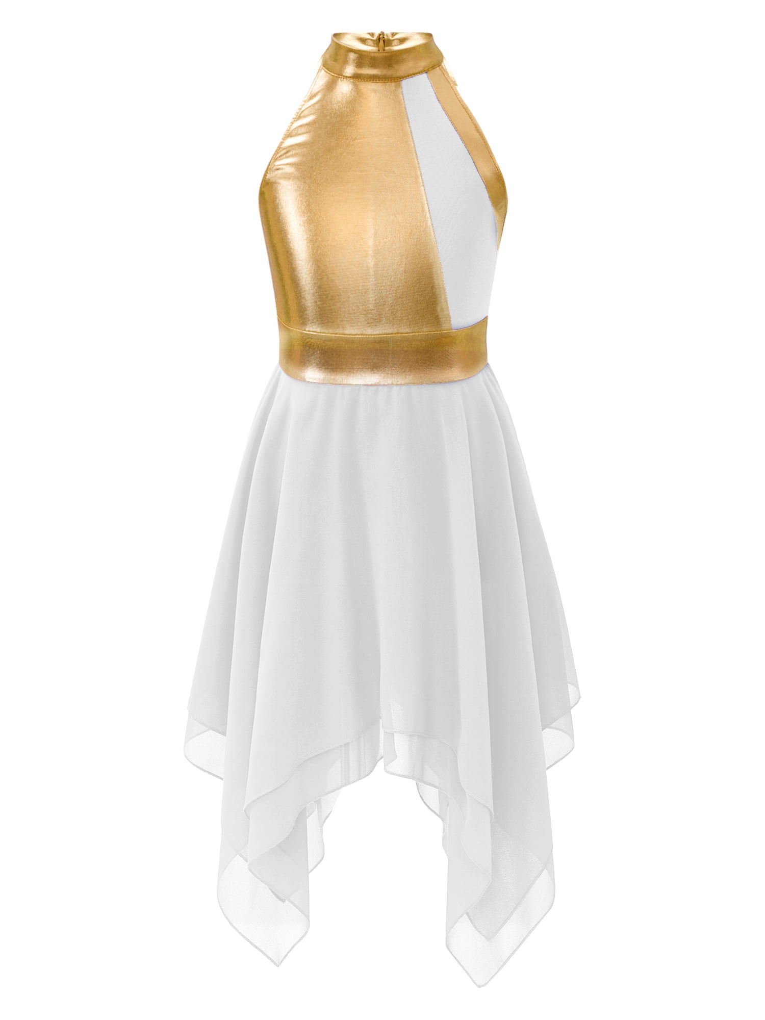 Robe De Danse Liturgique Femme - Manches Longues, Col V, Jupe Plissée, Métallisée - 10