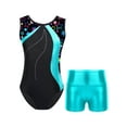 thumbnail image 1 of inhzoy Kids Girls Metallic Rhinestones Gymnastics Leotard Shorts Sets Dance Training Gym Suit Lake Green 8, 1 of 7