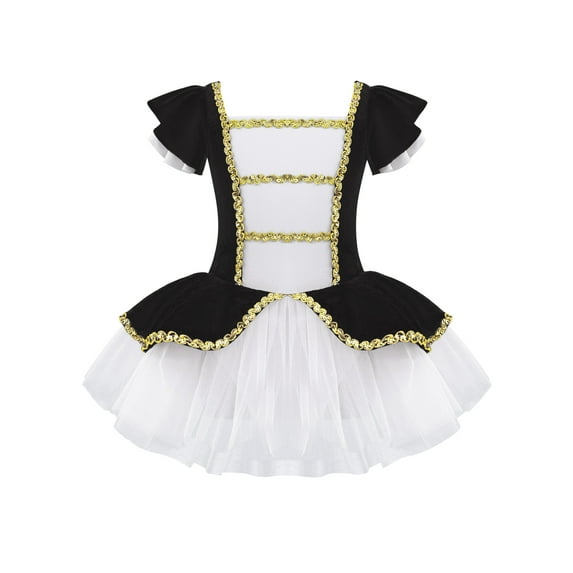 inhzoy Kids Girls Miss Santa Claus Tutu Dress Ballet Figure Skating Dance Leotard Chrismas Party Costume Black 10