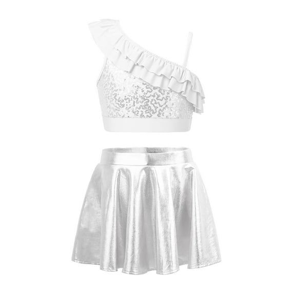 inhzoy Kids Girls Modern Jazz Latin Dance Clothes 2PCs Outfits Silver 8
