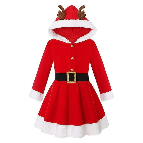 inhzoy Kids Girls Mrs Santa Claus Dress Christmas Holiday Long Sleeve Hoodie Dress Red 6-7