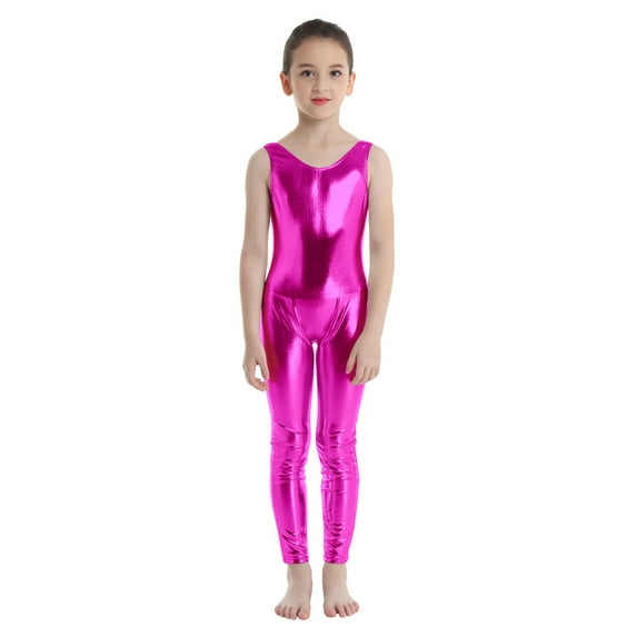 inhzoy Kids Girls One Piece Ballet Dance Full Body Shiny Metallic Dancewear Rose 7-8