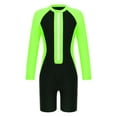 thumbnail image 1 of inhzoy Kids Girls One Piece Swimwear Long Sleeve Boyleg Swimsuit UPF 50+ Shorty Rash Guard Wetsuit Fluorescent_Green 8, 1 of 5