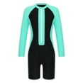thumbnail image 1 of inhzoy Kids Girls One Piece Swimwear Long Sleeve Boyleg Swimsuit UPF 50+ Shorty Rash Guard Wetsuit Teal 14, 1 of 9