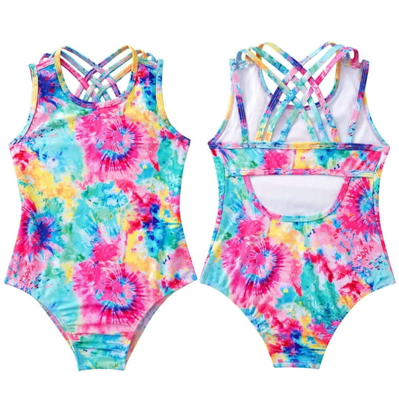 inhzoy Kids Girls Printed Ballet Dance Bodysuit Criss Cross Straps Back Dance Leotard Dancewear