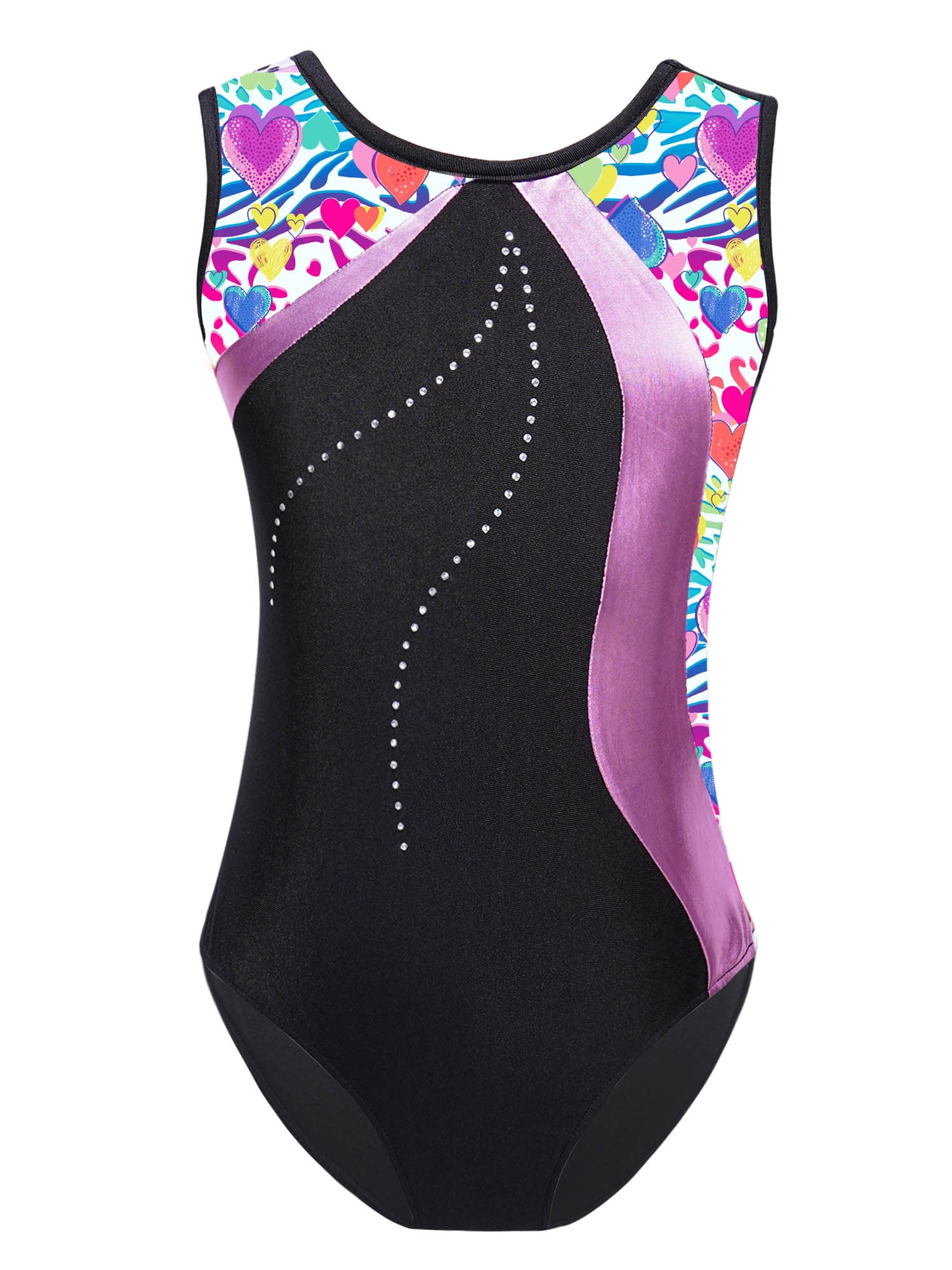 inhzoy Kids Girls Rhinestones Printed Patchwork Gymnastic Leotard ...