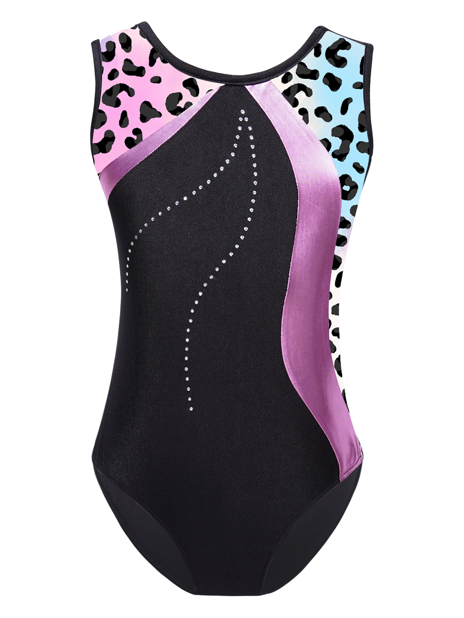 inhzoy Kids Girls Rhinestones Printed Patchwork Gymnastic Leotard ...