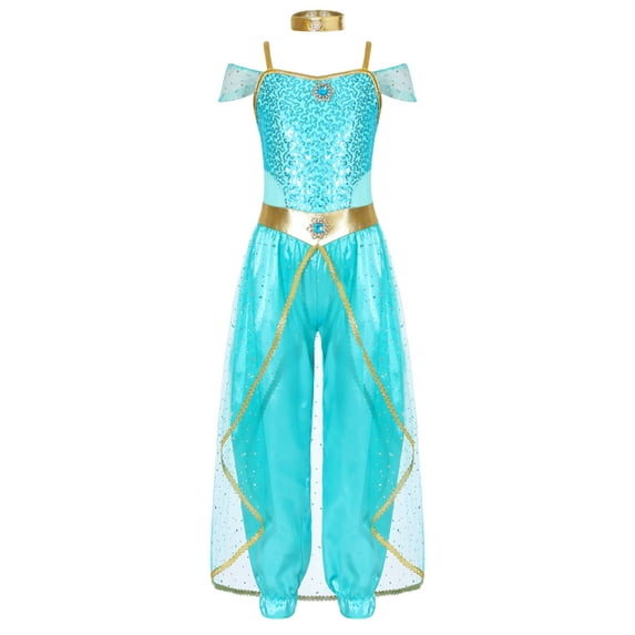 inhzoy Kids Girls Sequins Arabian Princess Dress-Up Wedding Birthday Festival Party Fancy Outfit 6-16 LightBlue-A 6