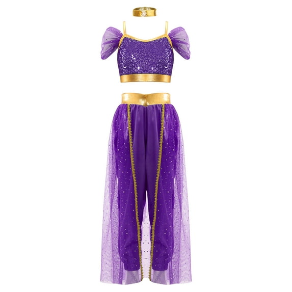 inhzoy Kids Girls Sequins Arabian Princess Dress-Up Wedding Birthday Festival Party Fancy Outfit 6-16 Purple 8
