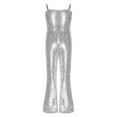 thumbnail image 1 of inhzoy Kids Girls Sequins Dance Jumpsuit Adjustable Straps Festival Disco Carnival Performance Rave Outfit Silver 14, 1 of 6
