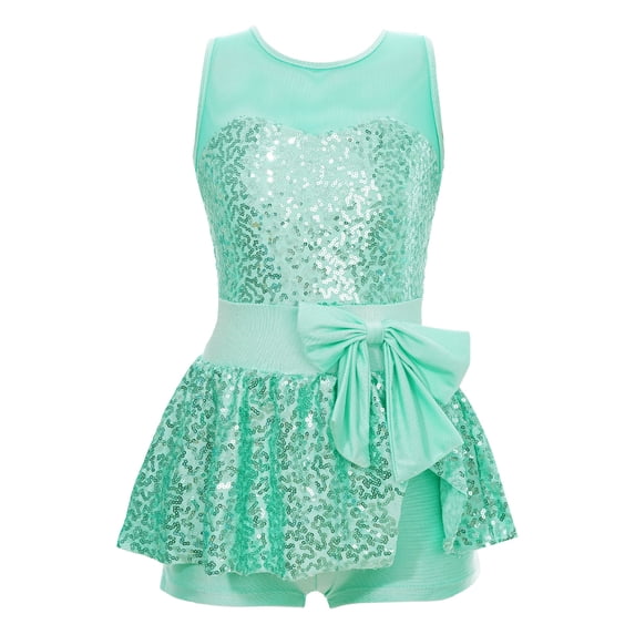 inhzoy Kids Girls Sequins Gymnastic Leotard Jumpsuit Latin Jazz Ballroom Costumes Ballet Dancewear 4-14 Mint Green 14