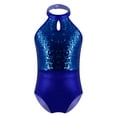 thumbnail image 1 of inhzoy Kids Girls Sequins Halter Gymnastic Dance Leotard Ballet Contemporary Dancewear Bodysuit Royal Blue 12, 1 of 7