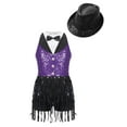 thumbnail image 1 of inhzoy Kids Girls Sequins Latin Jazz Dance Dress Tuxedo Tassel Leotard Dress,Sizes 6-16 Purple&Black-A 10, 1 of 5