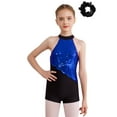 thumbnail image 1 of inhzoy Kids Girls Sequins One Piece Gymnastics Leotards Jumpsuit Jazz Hip Hop Dance Performance Dancewear Royal Blue&Black-A 14, 1 of 7