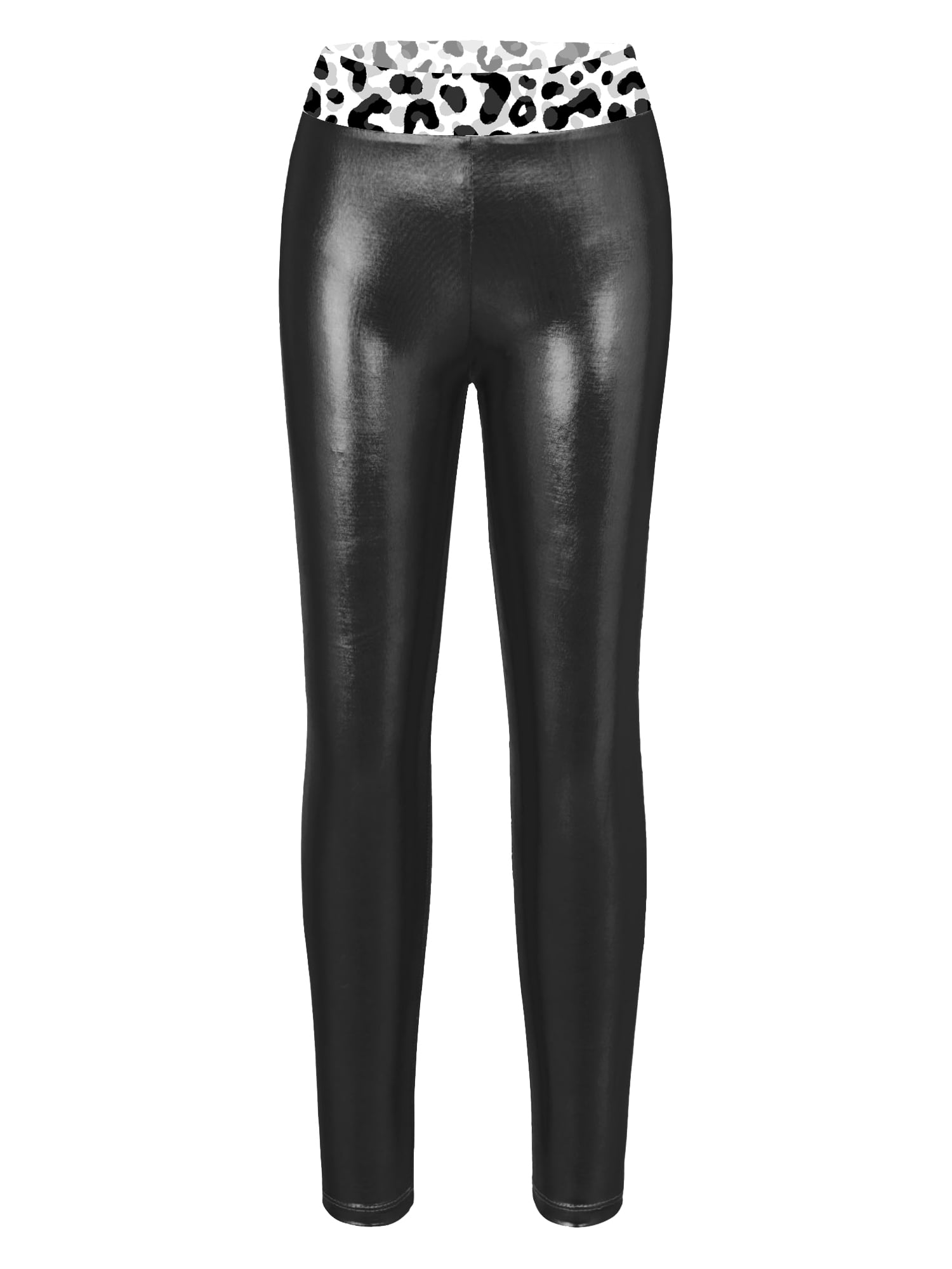 inhzoy Kids Girls Shiny Metallic Gymnastic Dance Sports Pants Leggings Black  8 