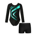 thumbnail image 1 of inhzoy Kids Girls Shiny Metallic Gymnastic Dance Suit Long Sleeve Bodysuit Leotard with Shorts,Sizes 4-14 Blue Green-A 8, 1 of 5