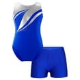 thumbnail image 1 of inhzoy Kids Girls Shiny Metallic Gymnastics Leotard with Athletic Dance Shorts Royal Blue 10, 1 of 6