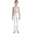 thumbnail image 1 of inhzoy Kids Girls Shiny Metallic Sequin Gymnastics Leotard Bell-bottom Full Body Unitard Silver 6, 1 of 7