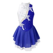 inhzoy Kids Girls Shiny Rhinestones Figure Skating Dress Sleeveless Ballet Gymnastic Dance Leotard Blue&White 12