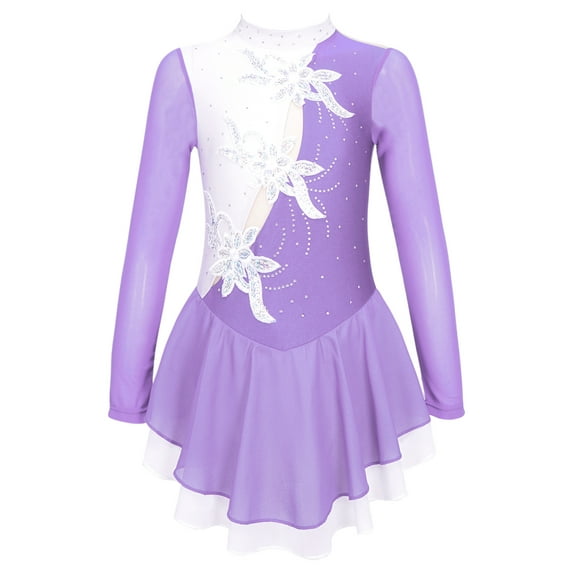 inhzoy Kids Girls Sparkly Figure Ice Roller Skating Dress Light Purple 8