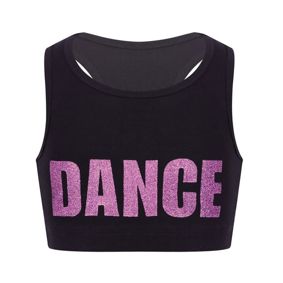 inhzoy Kids Girls Sports Hip Hop Jazz Dancing Letters Printed Racer Back Crop Top Pink 8