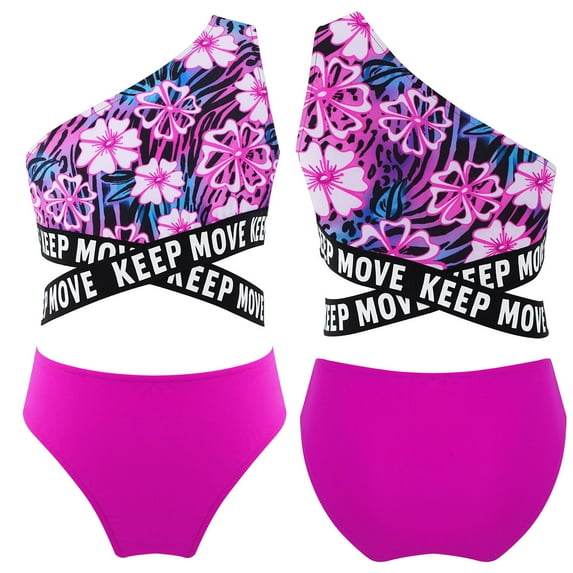 inhzoy Kids Girls Swimsuits Hawaiian Bikini Set One Shoulder Beach Sports Swimwear