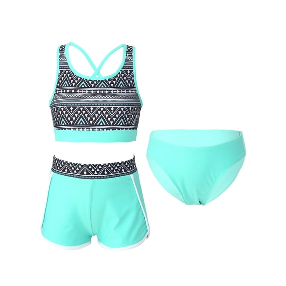 inhzoy Kids Girls Tankini Swimsuit Beach Sports Bikini 3 Pieces Swimwear Surfing Bathing Suit Mint Green 12