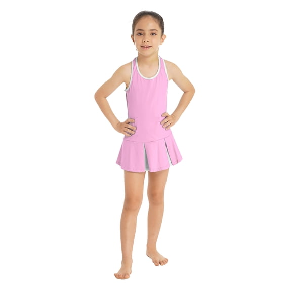 inhzoy Kids Girls Tennis Golf Sports Dress with Shorts Athletic Active Tracksuit,Sizes 6-14 Pink 10