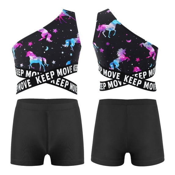 inhzoy Kids Girls Two Piece Swimsuit One Shoulder Tankini Swimwear Bathing Suit Summer Beachwear Night Pegasus 14