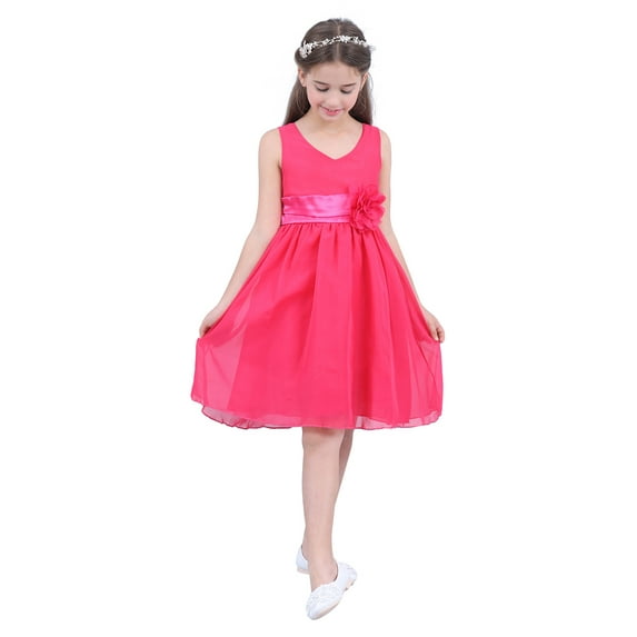 inhzoy Kids Girls V-Neck Chiffon Wedding Bridesmaid Pageant Birthday Party Dress Rose 4