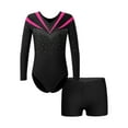 thumbnail image 1 of inhzoy Kids Girls V-neck Long Sleeve Dance Leotard with Short Set Hot Pink 6, 1 of 5