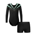 thumbnail image 1 of inhzoy Kids Girls V-neck Long Sleeve Dance Leotard with Short Set Light Green 14, 1 of 5