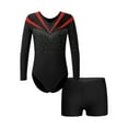 thumbnail image 1 of inhzoy Kids Girls V-neck Long Sleeve Dance Leotard with Short Set Red 14, 1 of 7