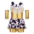 thumbnail image 1 of inhzoy Kids Girls Western Cowgirl Outfits Tassel Metallic Gloss Bodysuit with Arm Sleeve for Stage Gold 8, 1 of 4