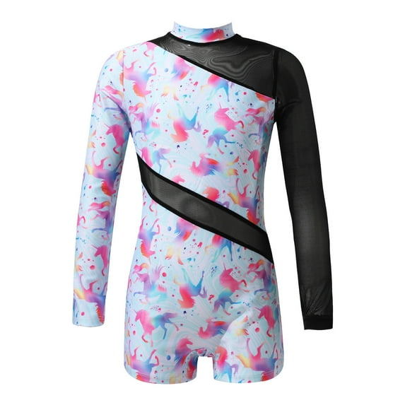 inhzoy Kids Long Sleeve Gymnastics Leotard for Girls Ballet Dancewear Colorful Blue 12