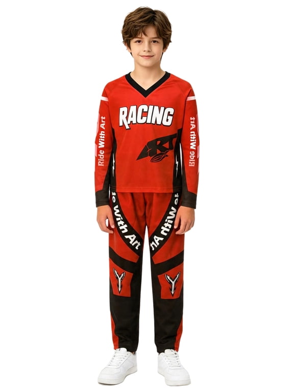 Kids Moto Gear Jersey Set Dirt Bike Outfit Youth Motorcycle Racing Suit for Training Cycling Red 8