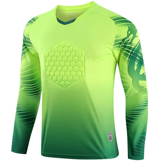 inhzoy Kids Youth Padded Goalkeeper Jersey Football Long Sleeve Goalie Shirts Fluorescent Green 9-10