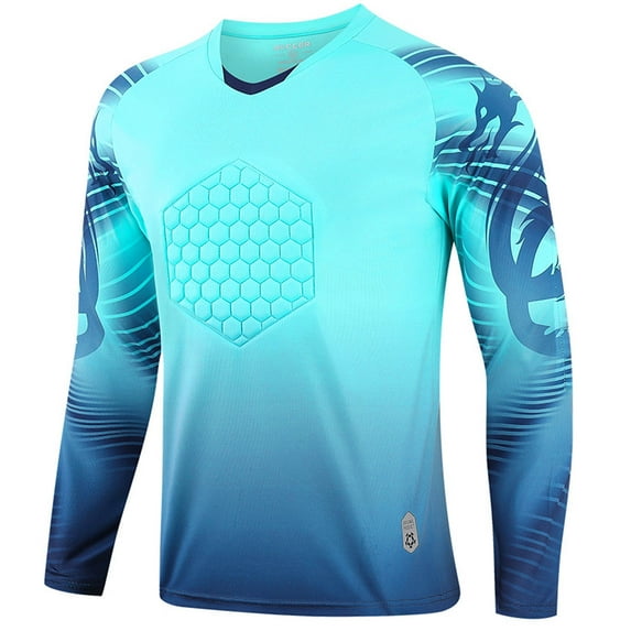 inhzoy Kids Youth Padded Goalkeeper Jersey Football Long Sleeve Goalie Shirts Sky Blue 11-12