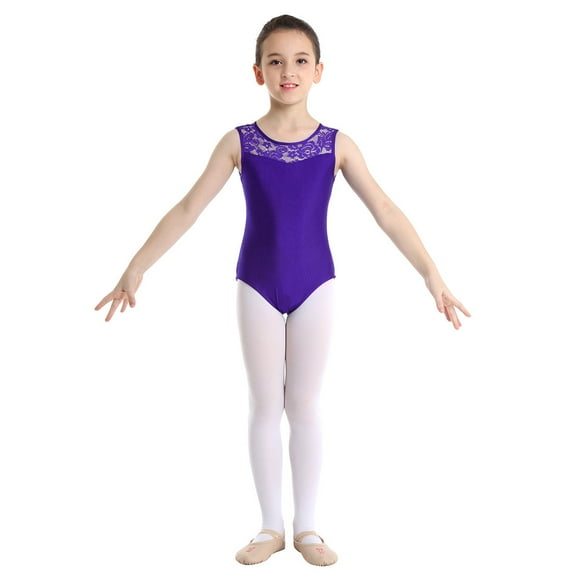 inhzoy Little Big Girls Sleeveless Floral Lace Ballet Dance Leotard Purple 2-3
