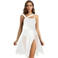 thumbnail image 1 of inhzoy Lyrical Women Adults Sleeveless Mesh Color Block Leotard Dress White S, 1 of 7