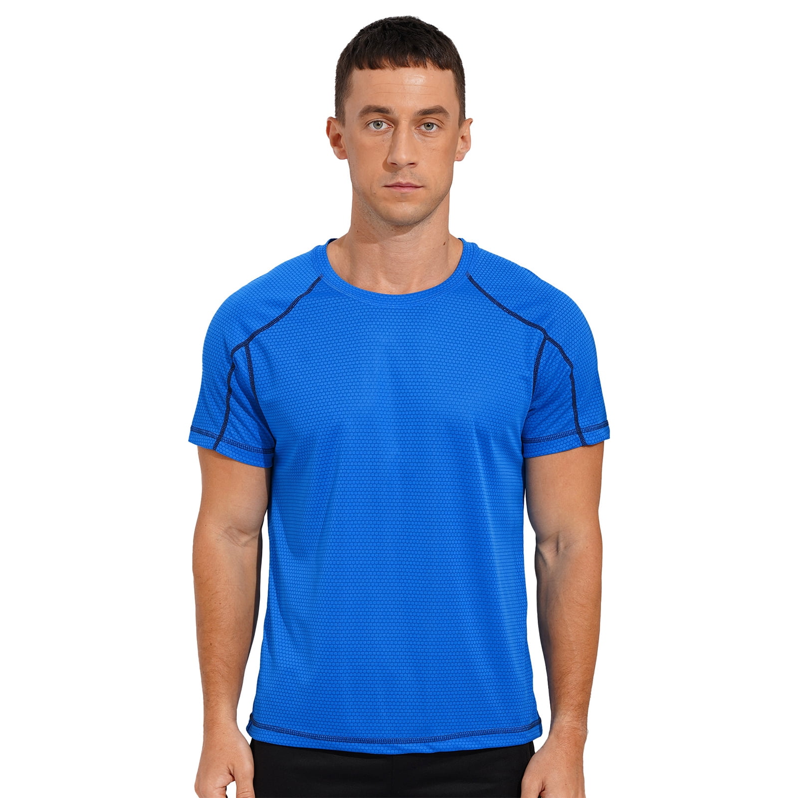 inhzoy Men's Athletic T-Shirt Quick Dry Workout Gym Sports Tee Tops Lake  Blue 7XL 