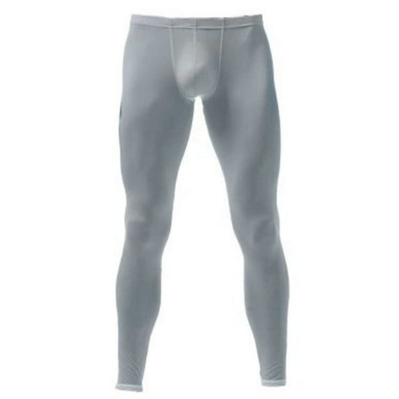 inhzoy Men's Ice Silk Underwear Compression Low Rise Slim Leggings Tight Pants Long Trousers Grey M