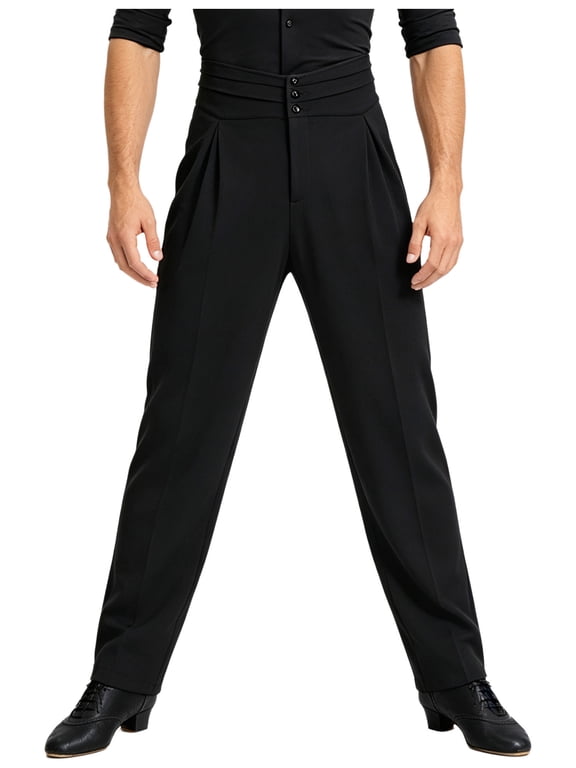 Men's Latin Dance Pant Straight Dance Trouser for Ballroom Jazz Rumba Tango Black M