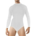 thumbnail image 1 of inhzoy Men's Mock Neck Press Button Crotch Shirt Long Sleeve Bodysuit Leotard Top Undershirt White 4XL, 1 of 7