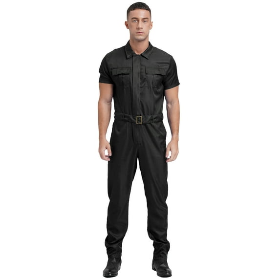 inhzoy Men's Short Sleeve Casual Coverall Mechanic Uniform Work Uniform Repairman Workwear Jumpsuit Black 3XL