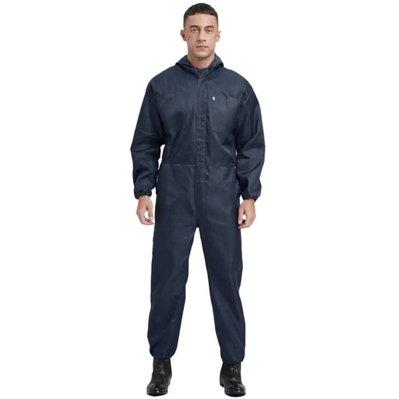 inhzoy Men's Work Overalls Jumpsuit One Piece Long Sleeve Mechanics Hoodies Workwear Navy Blue 4XL/190