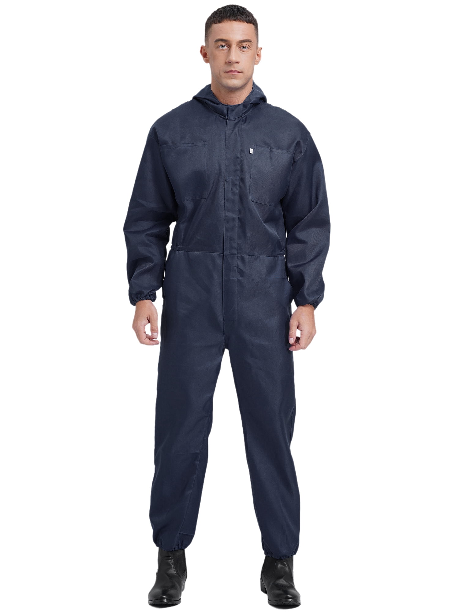 inhzoy Men s Work Overalls Jumpsuit One Piece Long Sleeve Mechanics Hoodies Workwear Navy Blue L 170