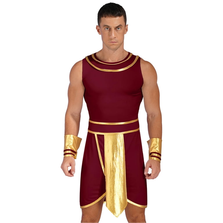 inhzoy Mens 3PCs Mens Ancient Egypt Greek Gladiator Warrior Cosplay Outfits  Burgundy S 