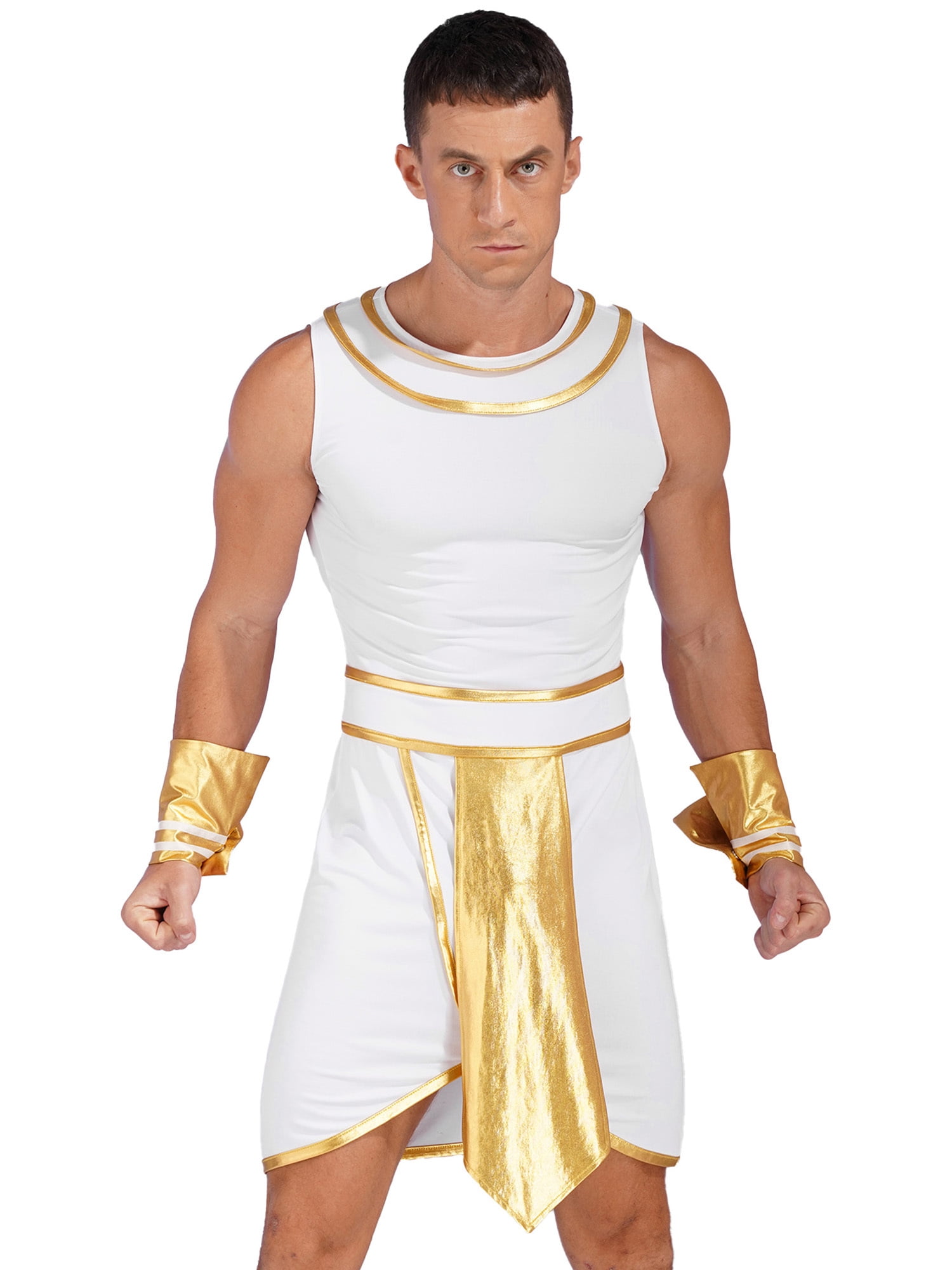 inhzoy Mens 3PCs Mens Ancient Egypt Greek Gladiator Warrior Cosplay Outfits  White L 