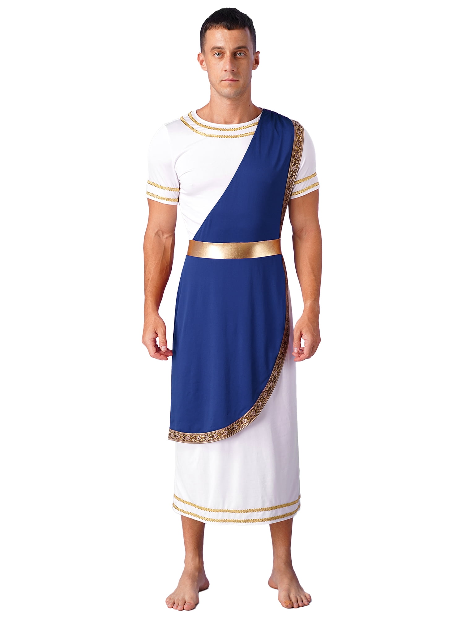 inhzoy Mens Ancient Greek Roman Caesar Toga Robe Dress-Up Blue XXL